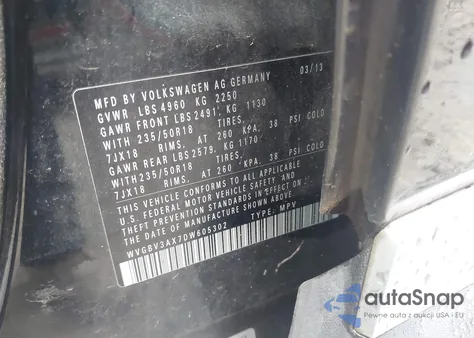 2013 Volkswagen Tiguan Se из США, поврежденный, VIN WVGBV3AX7DW605302